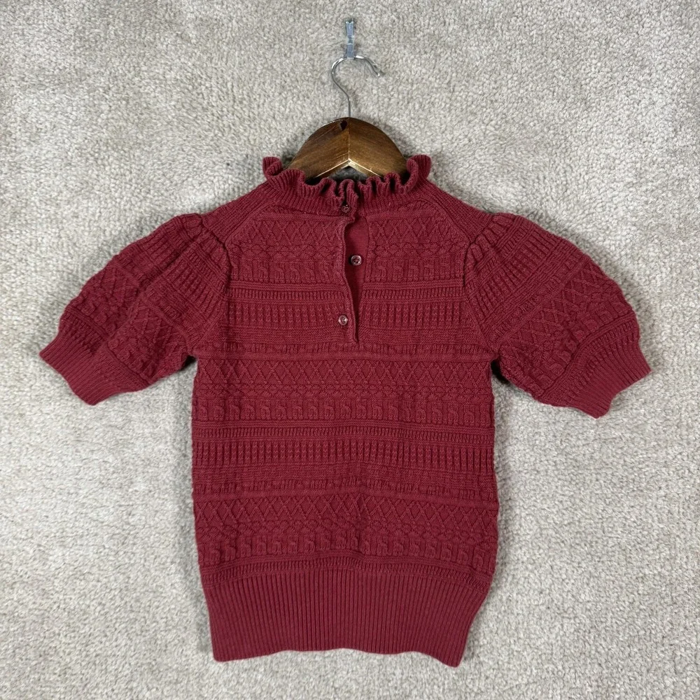 Janie And Jack Sweater Girls‎ 5 Red Ruffle Mock Neck Short Sleeve Knit Top
